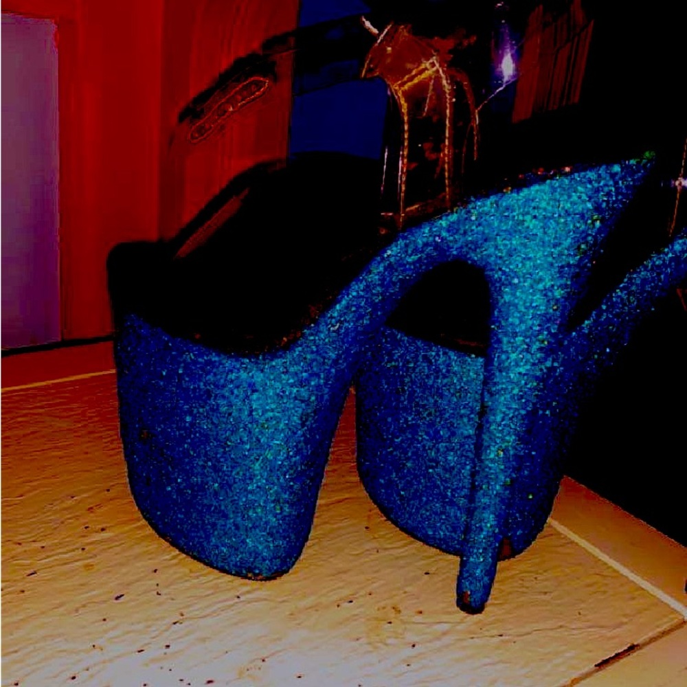 Blue sparkly stripper heels (Heel 8inch) size8